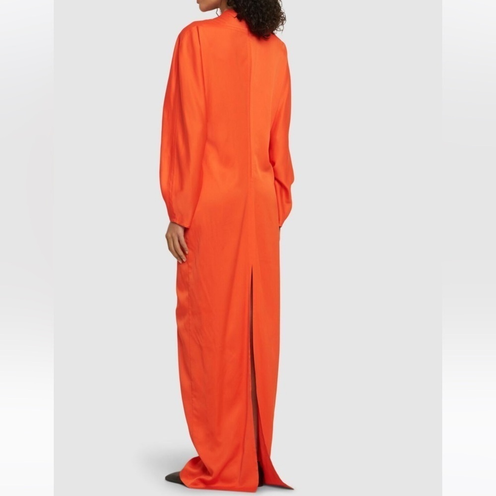 Ferragamo Long Sleeve V Neck Satin Gown - Picture 5 of 14